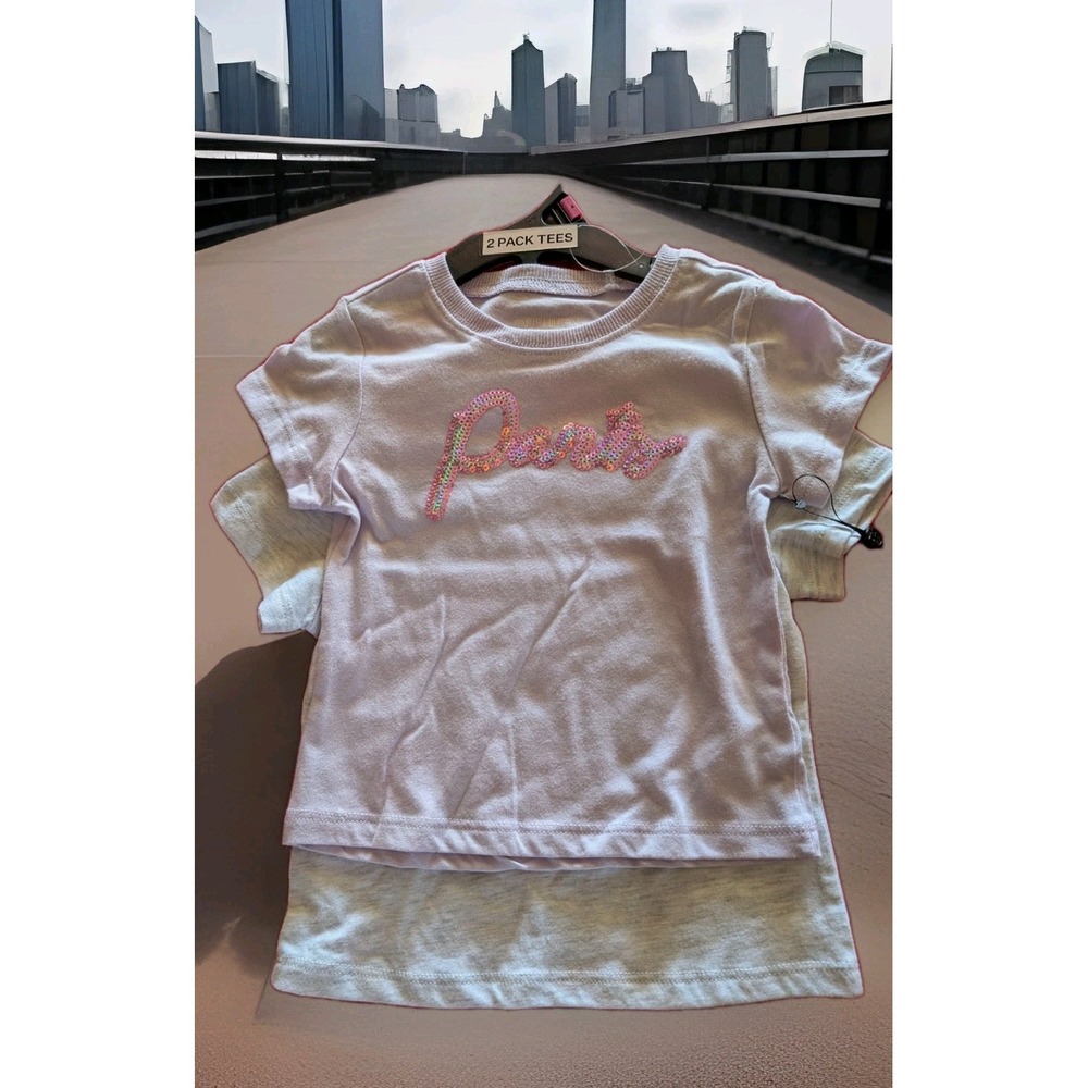 Paris Hilton Girls Sequin Paris T-Shirt 2 Piece Set Purple Grey Size 4 NEW